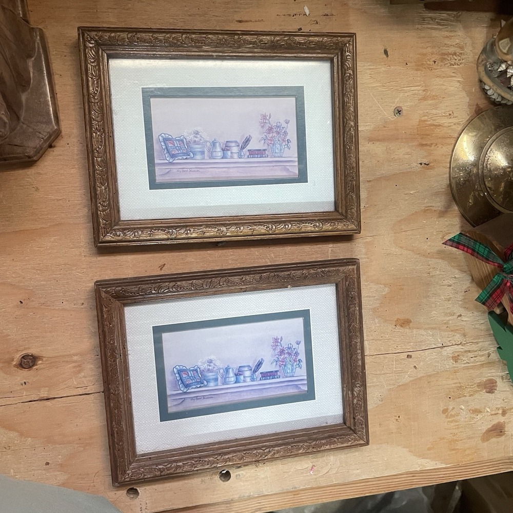 Vintage Kay Lamb Shannon Wood Framed & Matted  Prints Set of 2 Cottagecore